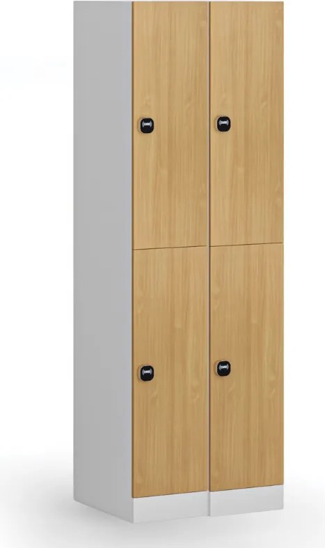 Šatníková skrinka S1 s úložnými boxmi, 2 boxy, 1850 x 300 x 500 mm, zámok s čítačkou RFID kariet, laminované dvere, orech