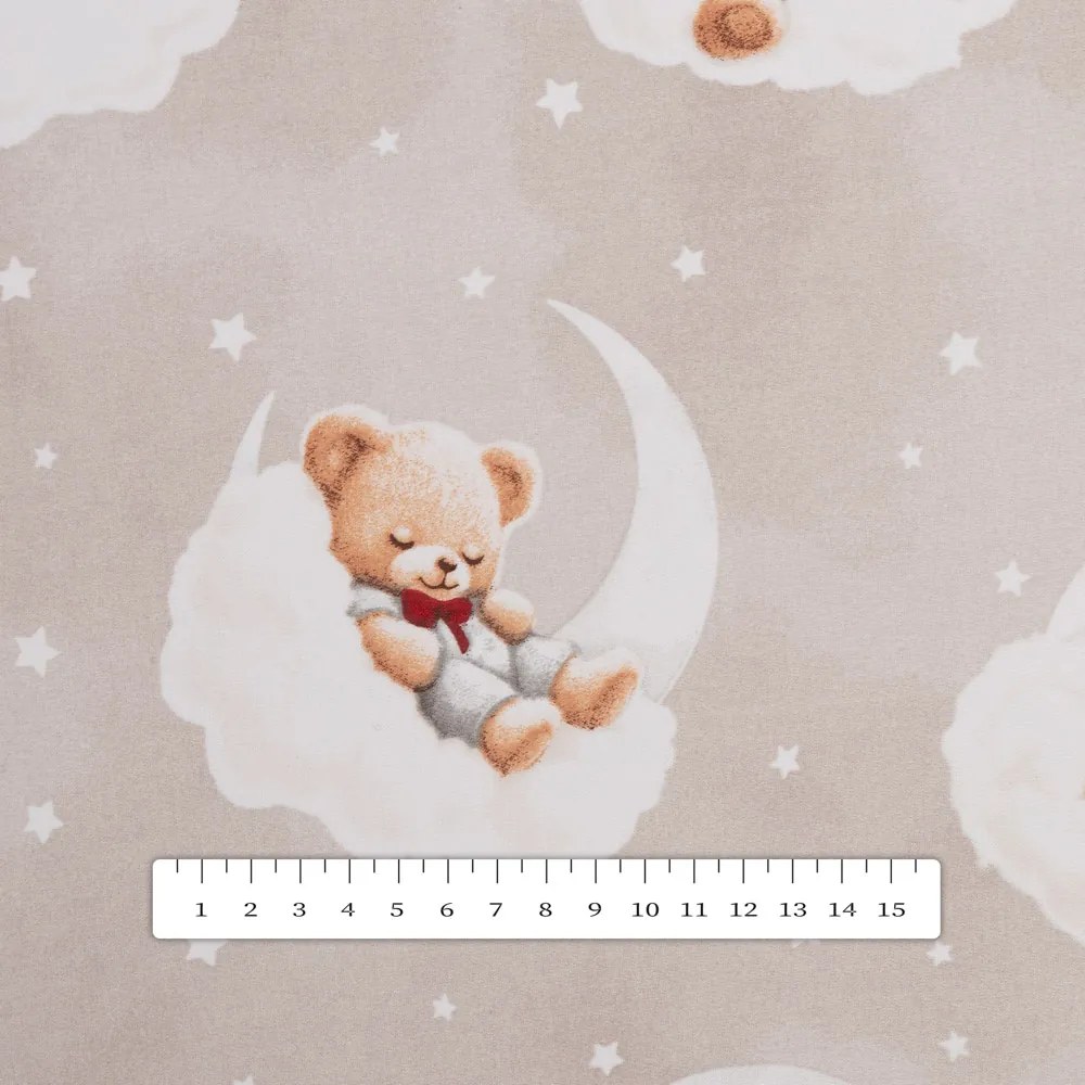 Biante Detský bavlnený behúň na stôl Sandra SA-744 Spiace medvedíky na obláčikoch na sivobéžovom 35x120 cm