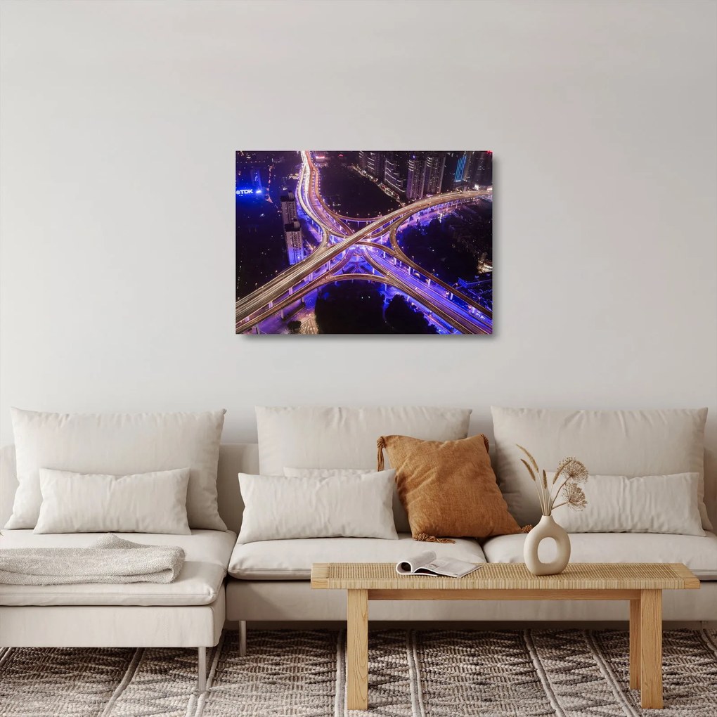 Sklenený obraz veľké križovatky v noci (70x50 cm)