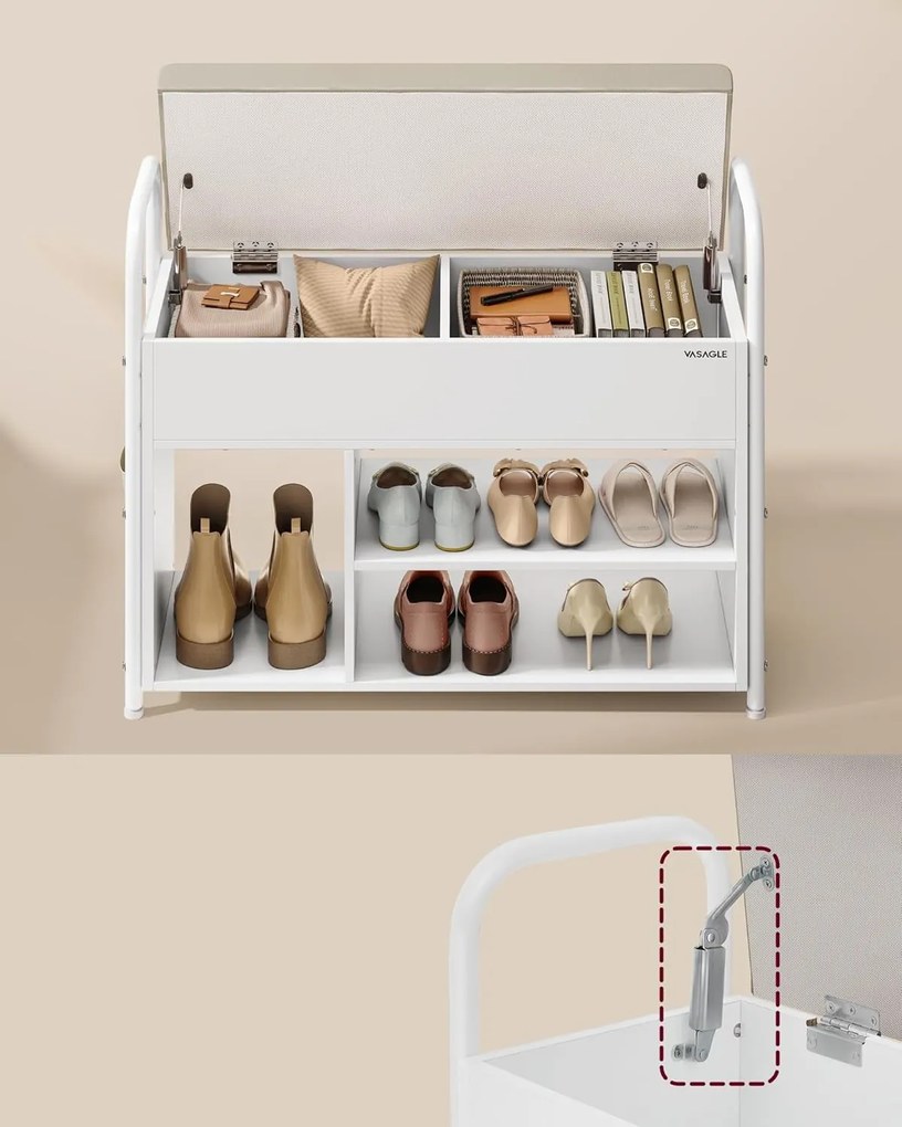 VASAGLE LSB052W01 botník s čalúnenou lavicou a úložným priestorom