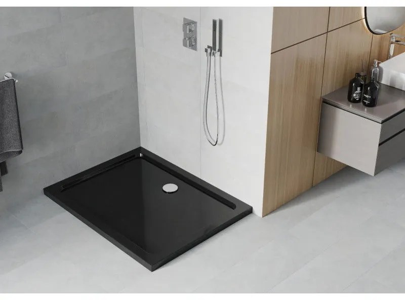 Mexen Slim, obdĺžniková sprchová vanička 100x80x5cm + chrómový sifón, čierna, 40708010