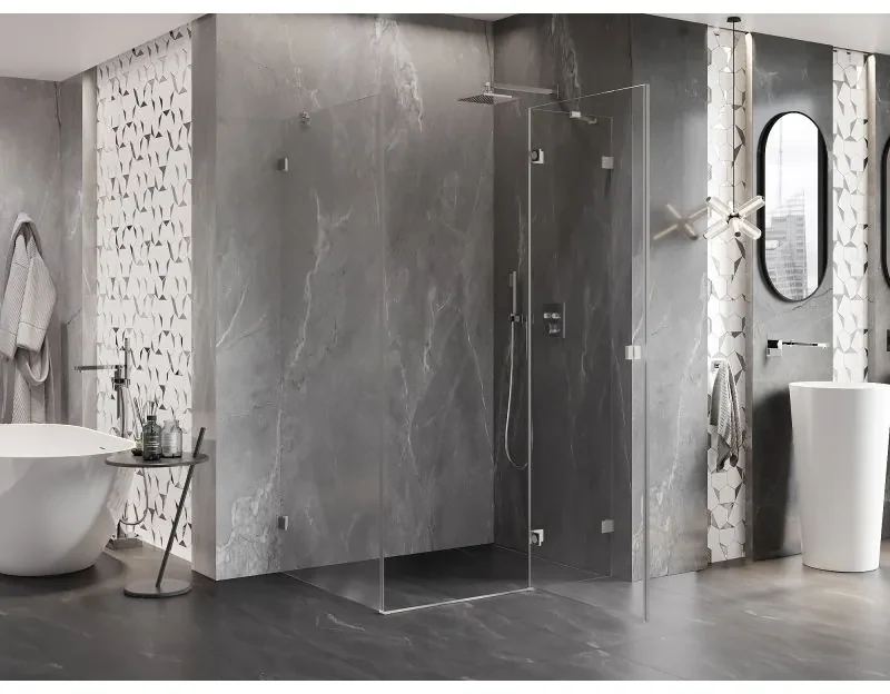 Mexen Lunar, pravostranný výklopný sprchový kút 85 x 70 cm, 8mm číre sklo, oceľový profil, 834-085-070-97-00-P