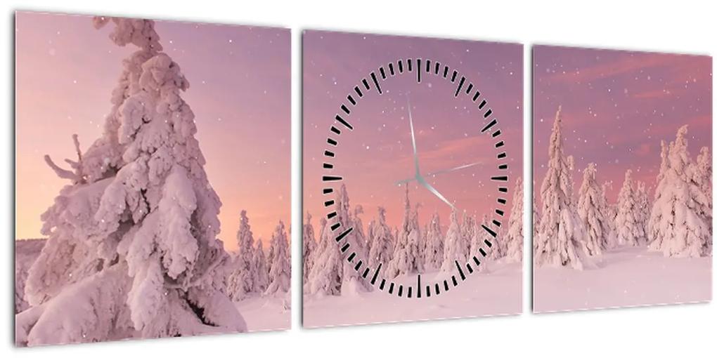Obraz - Stromy pod snehovou prikrývkou (s hodinami) (90x30 cm)
