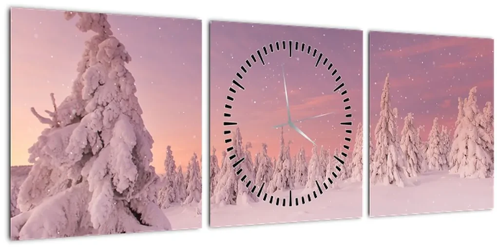 Obraz - Stromy pod snehovou prikrývkou (s hodinami) (90x30 cm)