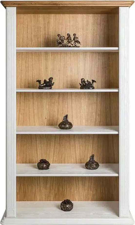 Biela knižnica z masívu, dub, s pevnými policami, 109x47x210 cm