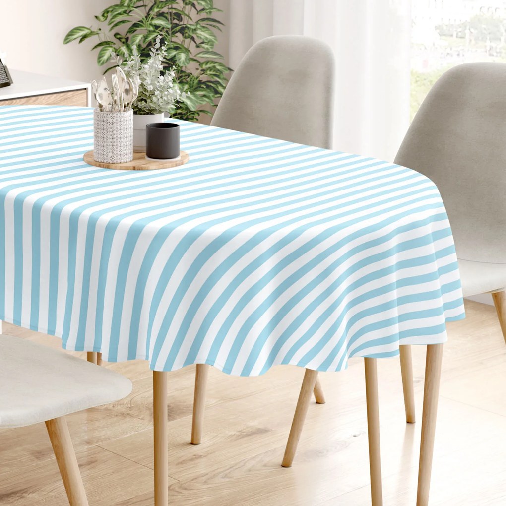 Goldea oválny obrus 100% bavlnené plátno - modré prúžky 140 x 180 cm