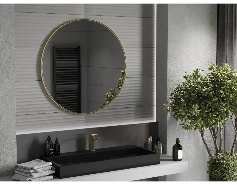 Mexen Loft, okrúhle kúpeľňové zrkadlo 90 cm, farba rámu zlatá lesklá, 9850-090-090-000-50