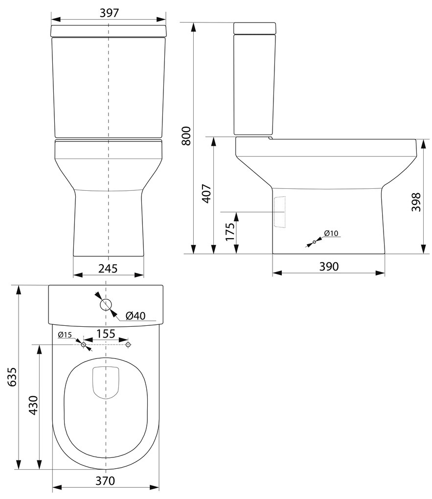 Aqualine, VERMET WC kombi mísa, spodný/zadný odpad, biela, VR038