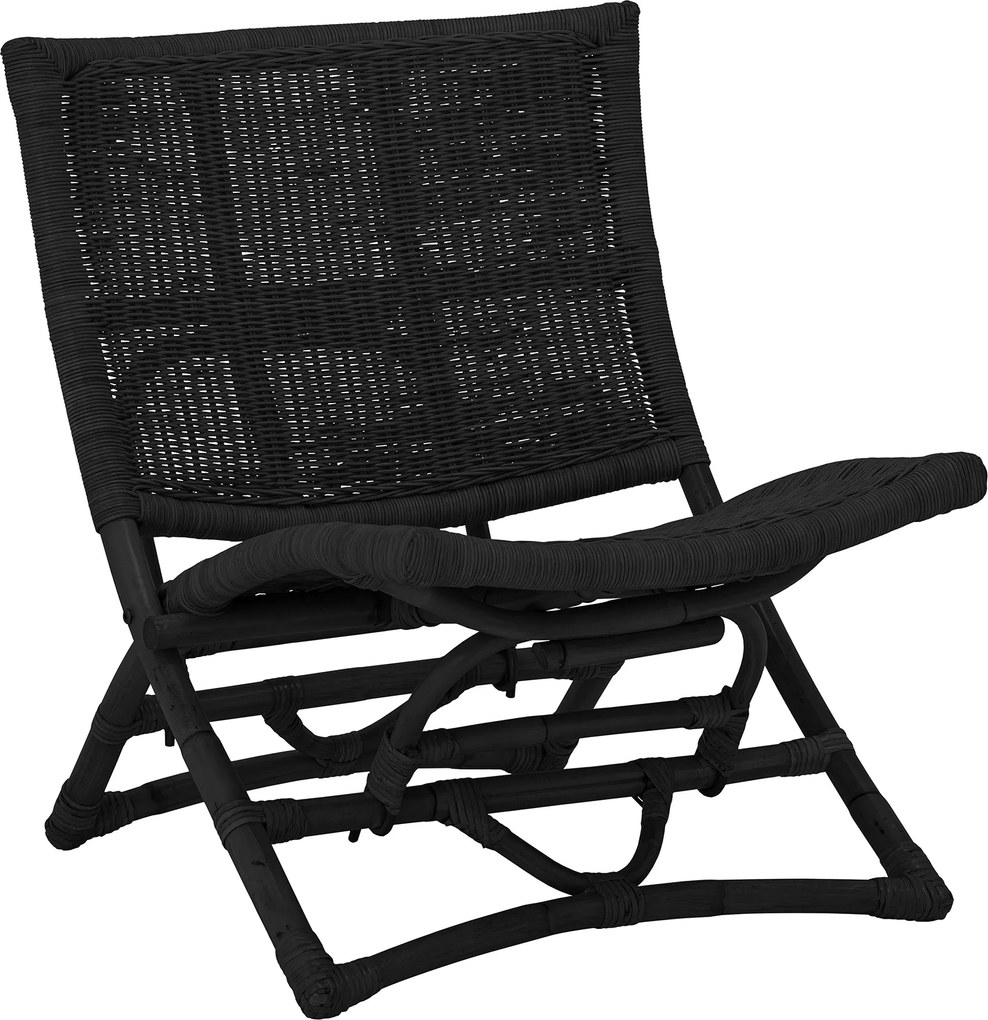 Bloomingville Kreslo ratanové čierne - Baz Longue Chair Black