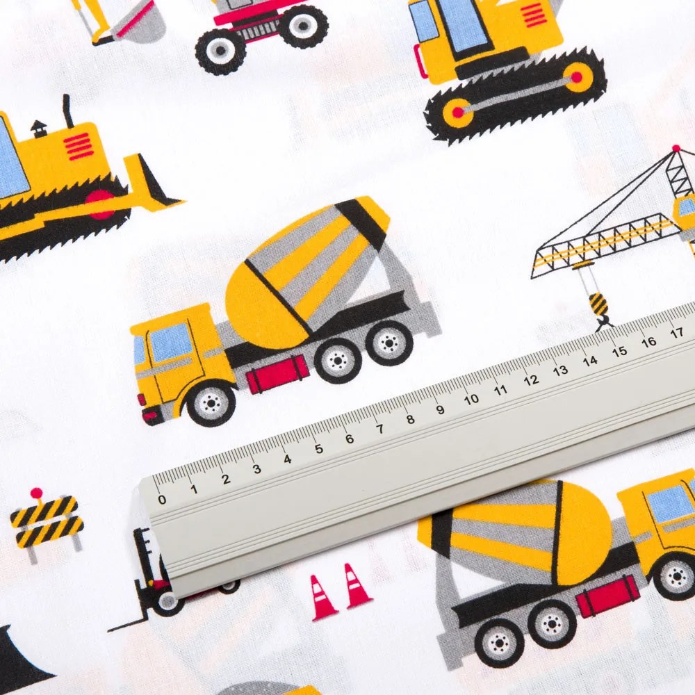 Biante Detské bavlnené prestieranie na stôl Sandra SA-081 Nákladné autá a bágre na bielom 30x40 cm