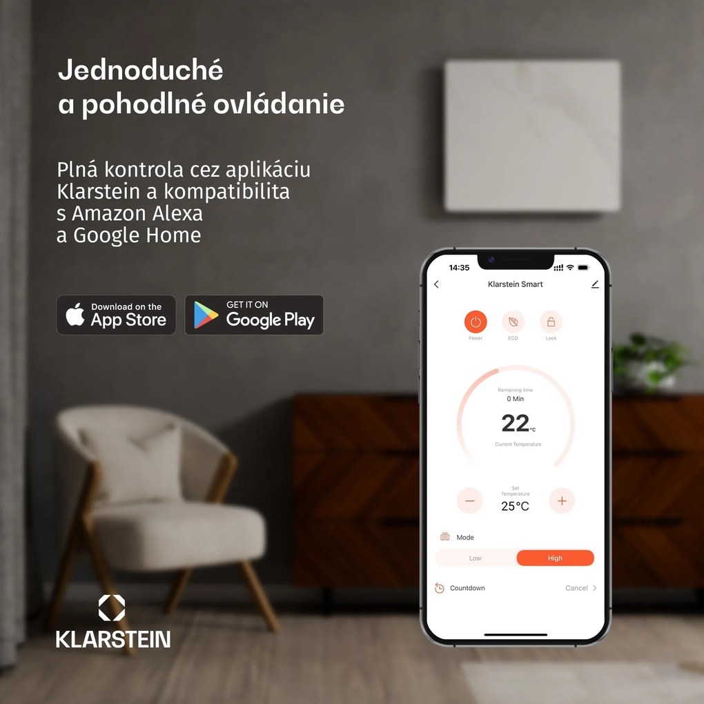 Klarstein HotSpot Crystal Smart infračervený panel | 800 W | 12 m² | Dotykové ovládanie a hlasový asistent