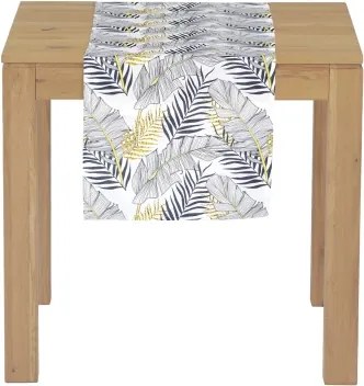 Behúň na stôl 40x150 cm, listy, biely%