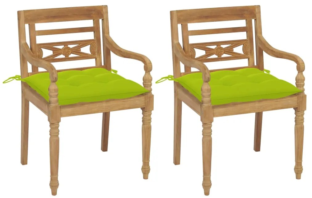vidaXL Batavia stoličky 2 ks s jasnozelenými vankúšmi masívny teak
