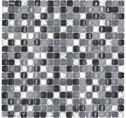 Sklenená mozaika s prírodným kameňom XCM M890 30,5x32,5 cm šedá / strieborná / biela