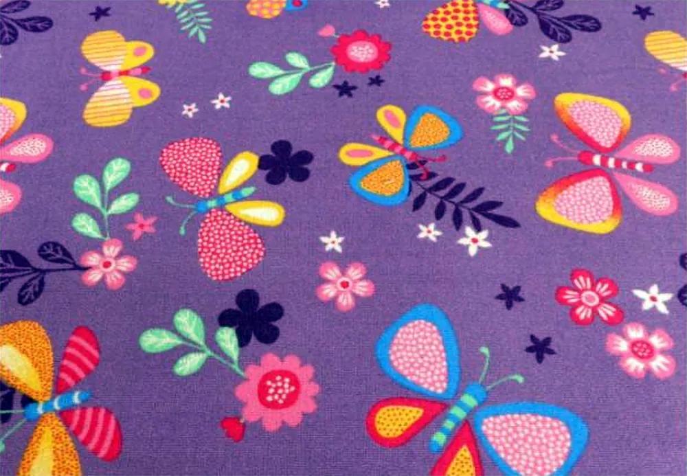 Detský koberec MOTÝLIA LÚKA - fialový