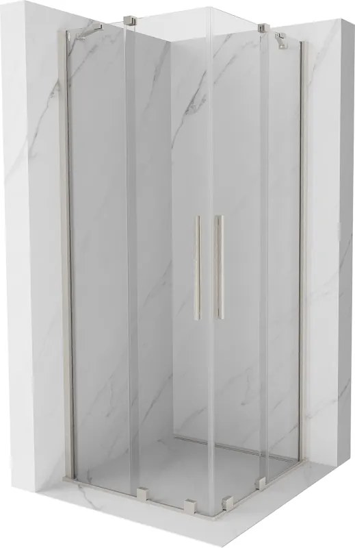 Mexen Velar Duo, sprchový kút s posuvnými dverami 100 x 100 cm, 8mm číre sklo, brúsená oceľ, 871-100-100-02-97