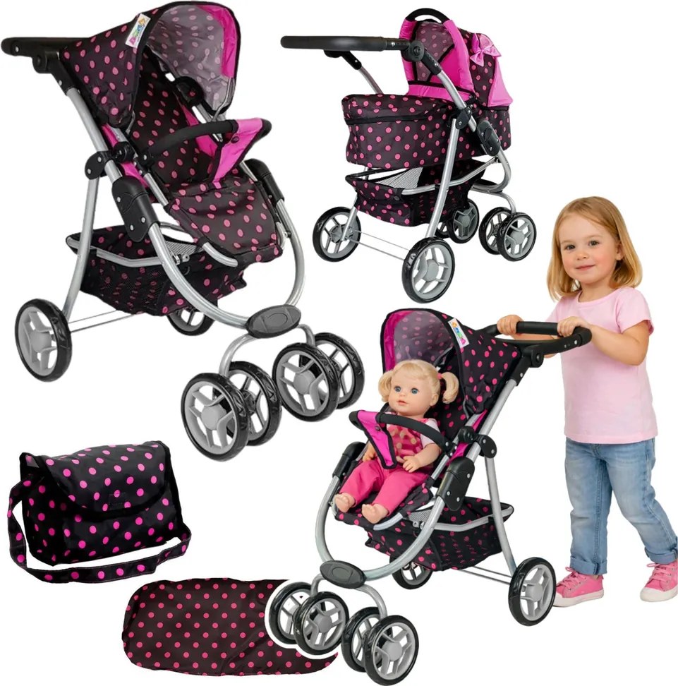 Alice Kočík 2 v 1 s taškou na prenos dieťaťa Black and Pink