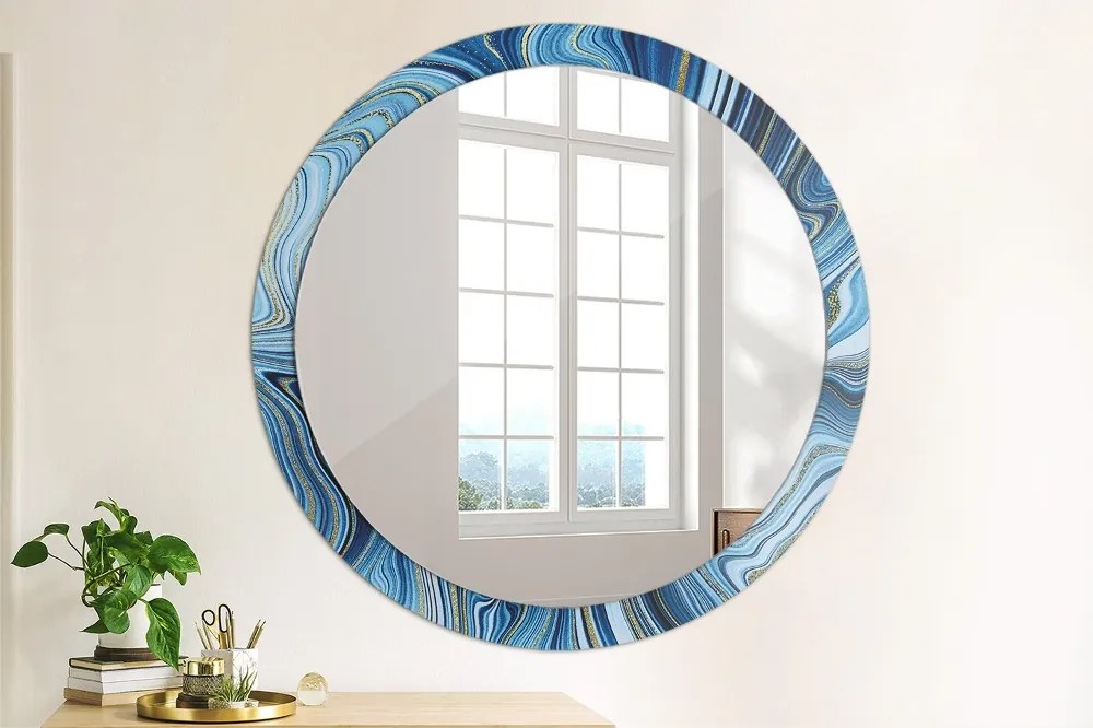 Okrúhle dekoračné zrkadlo s motívom Modrý mramor fi 100 cm