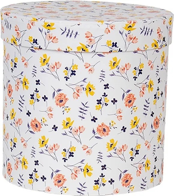3ks biely okrúhly box s jemnými kvetmi - Ø 19*19 / Ø 17*17 / Ø 15*15 cm