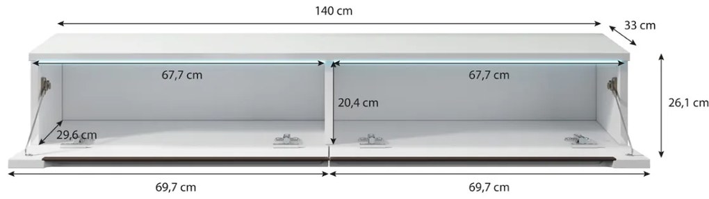 TV stolek LOWBOARD DUNA I 180, 180x24x33, dub Wotan, bez LED osvetlenia