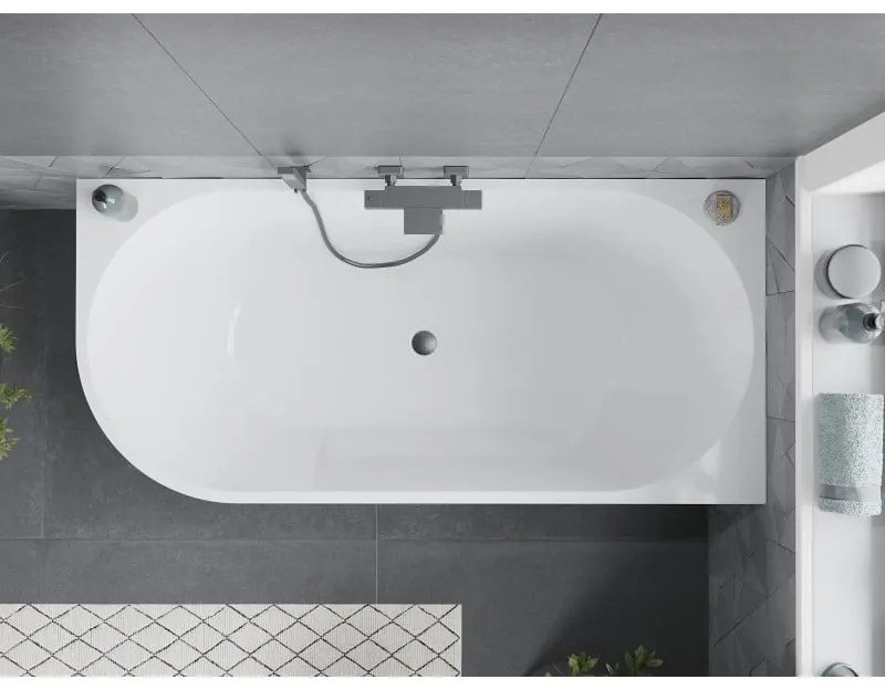 Mexen Mia, voľne stojaca rohová vaňa, pravá, 150 x 75 cm, biela-čierna, grafitový prepad, 52691507575P-66