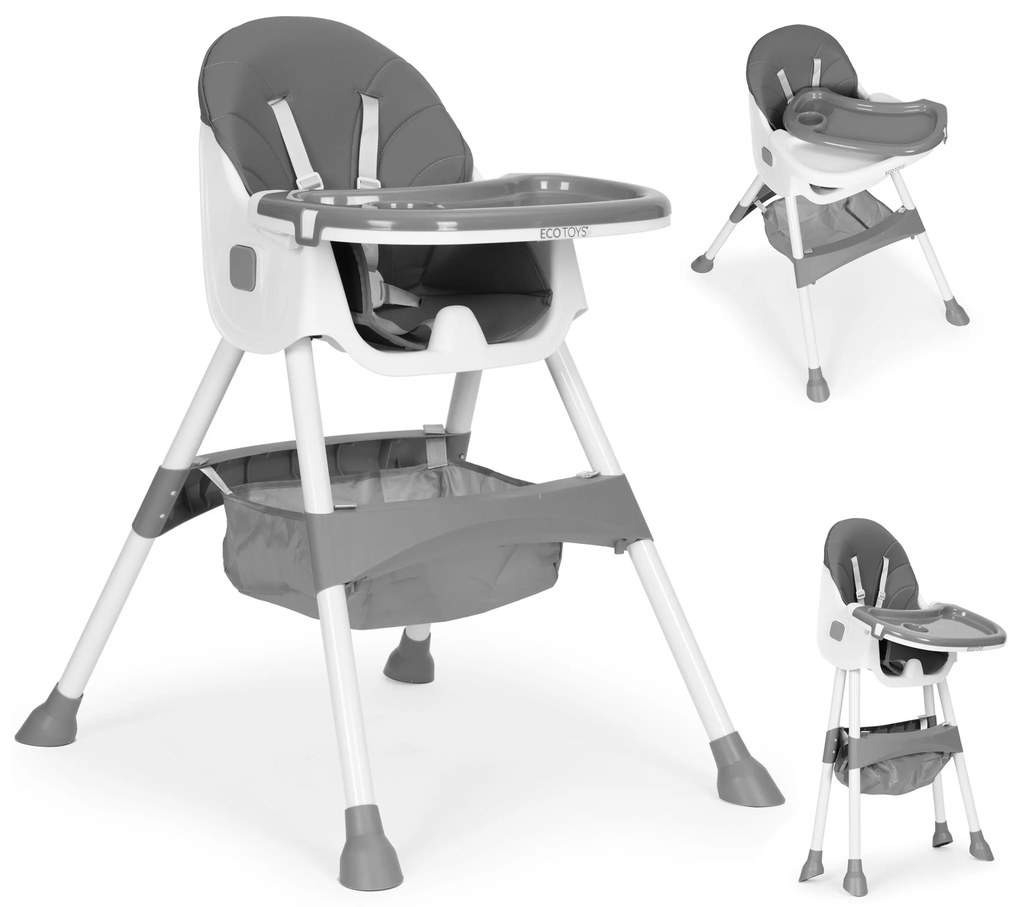 Detská jedálenská stolička BABY ECOTOYS sivá