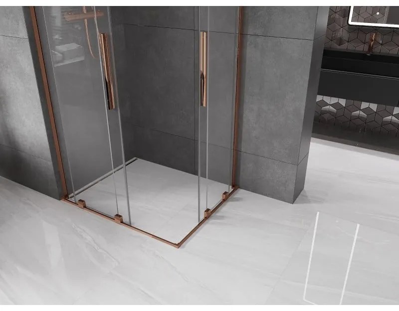 Mexen Velar L Duo, sprchový kút s posuvnými dverami 90 x 80 cm, 8mm číre sklo, ružové zlato, 871-090-080-02-03-60