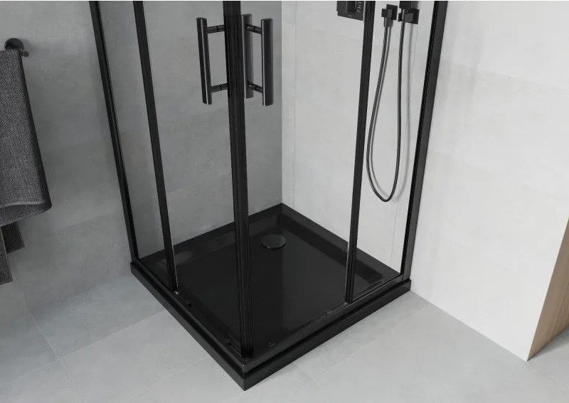 Mexen Rio, štvorcový sprchový kút 80 x 80 cm, 6mm číre sklo, čierny profil + čierna sprchová vanička, 860-080-080-70-00-4070B