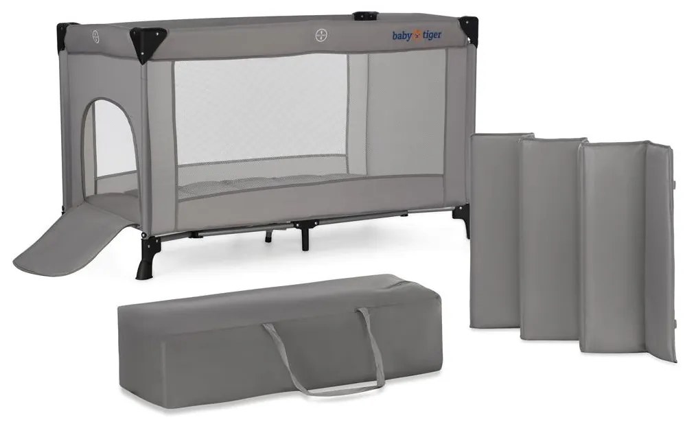 KINDERKRAFT - Cestovná postieľka Baby Tiger VIKI šedá