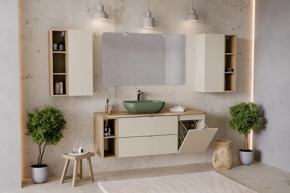 Závěsná skříňka pod umyvadlo Dalia Cashmere Nature s deskou 60 cm kašmírová/dub cremona