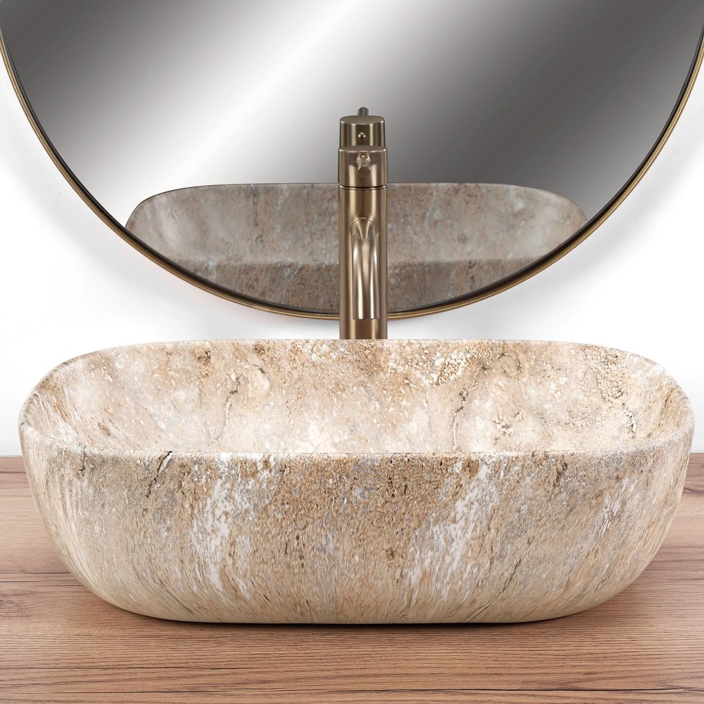 Rea Belinda Savana, umývadlo na dosku 460x330x135 mm, imitácia kameňa, REA-U3323