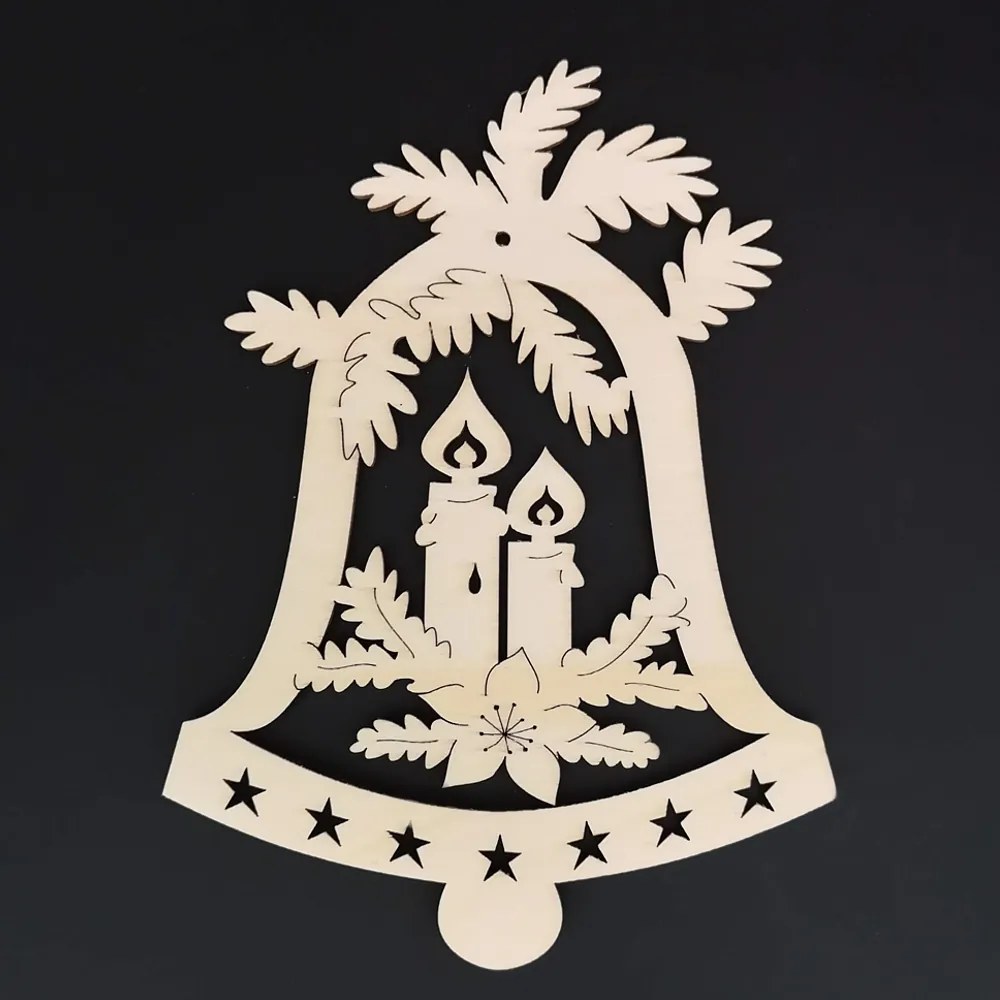 AMADEA Drevená ozdoba zvonček so sviečkami 20 cm