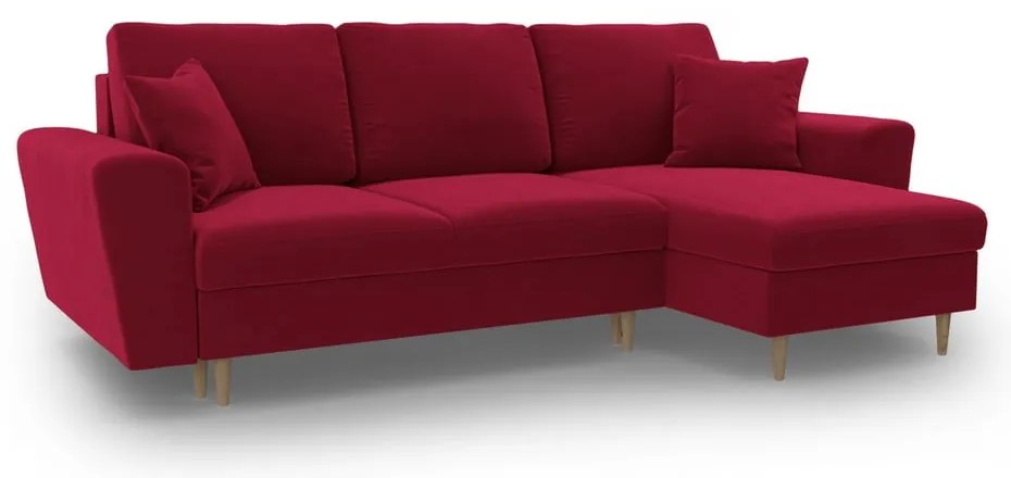 Červená zamatová rozkladacia/s úložným priestorom rohová pohovka Kyoto – Cosmopolitan Design