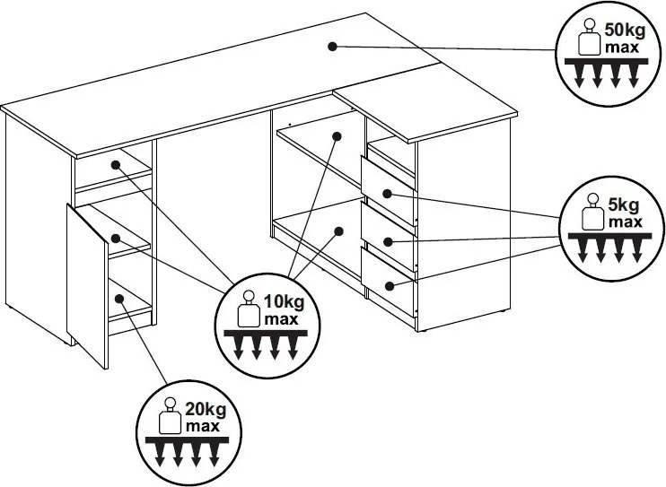 Rohový písací stôl Carlos, biely