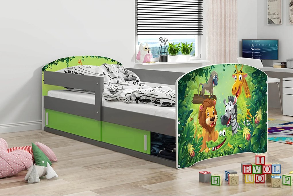 Interbeds LUKI 1 Jednolôžková detská posteľ 80x160 Sivá Safari