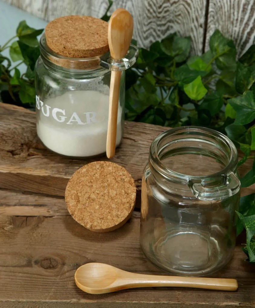 Zeller Present Sklenená dóza s korkovým uzáverom a lyžičkou, 240ml CUKŘENKA