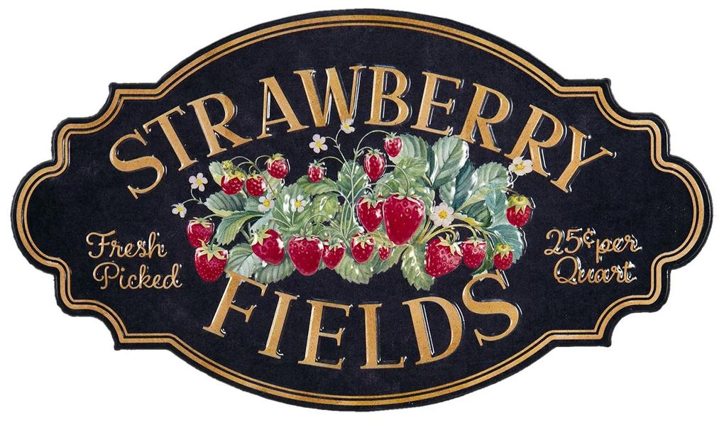 Čierna nástenná kovová ceduľa Strawberry Fields - 48*1*27 cm