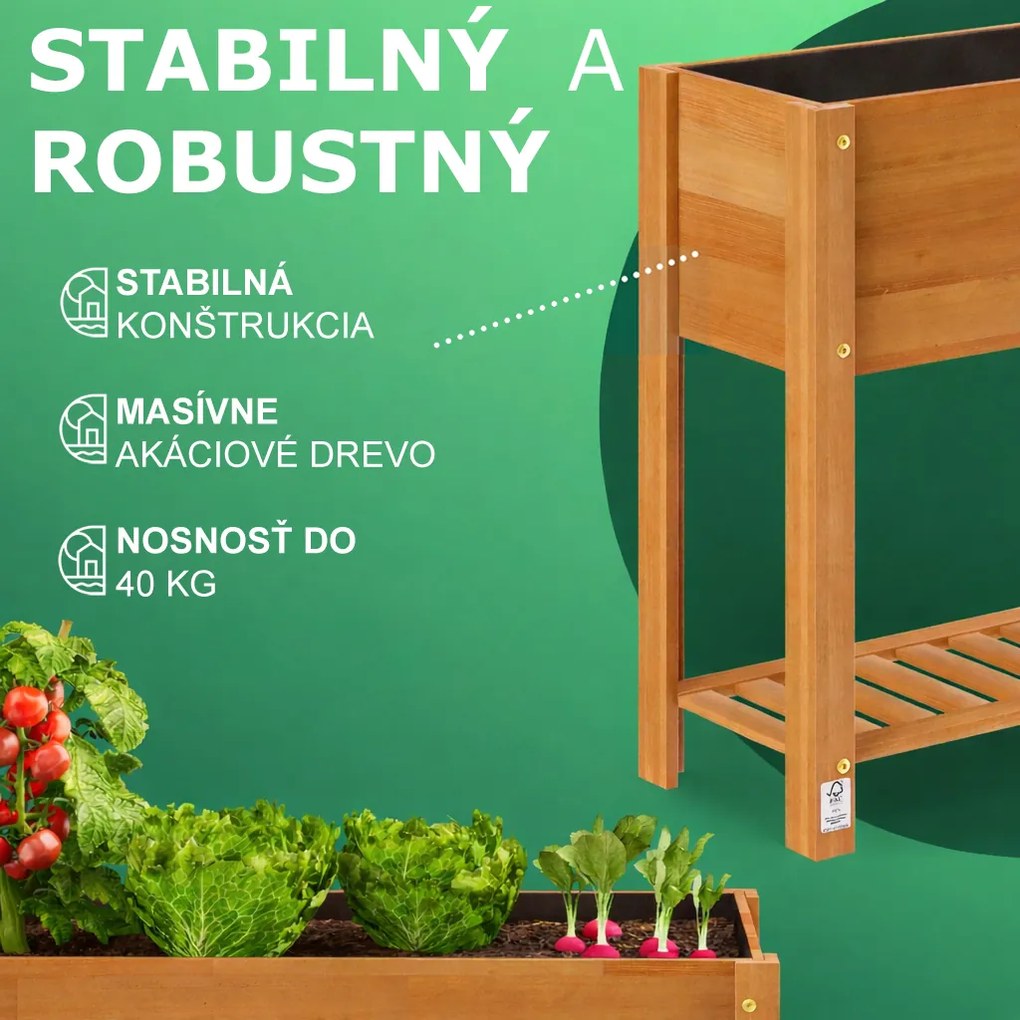 Vyvýšený záhon BOTANICA z akáciového dreva, 68x30x75cm, prírodná hnedá Casaria