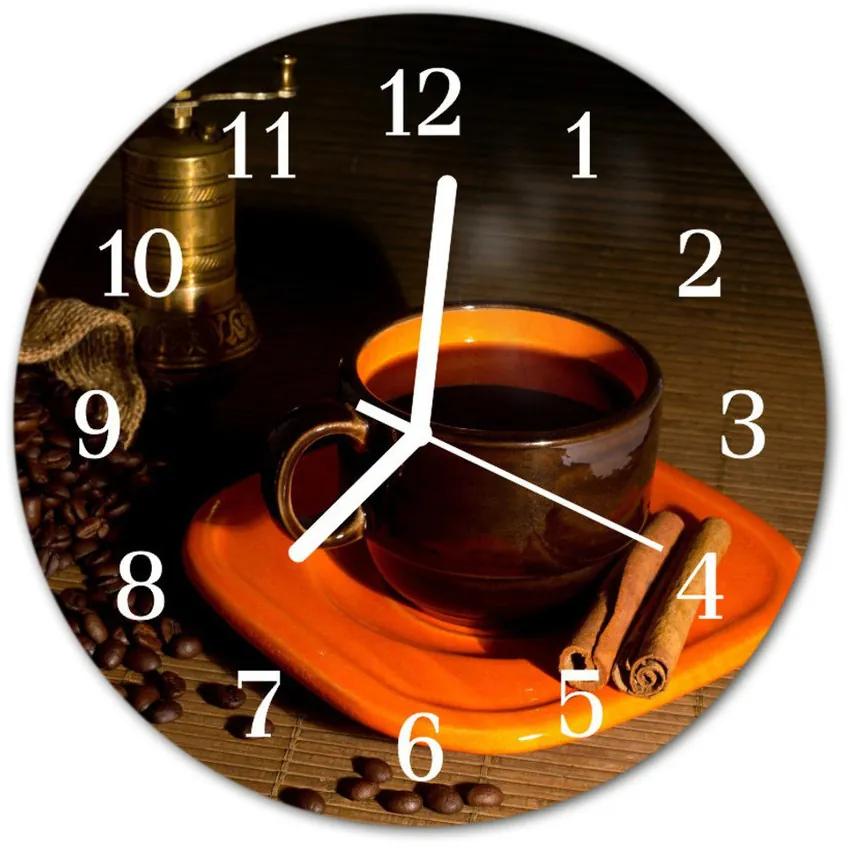 Nástenné sklenené hodiny Káva fi 30 cm