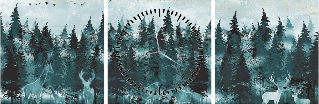 Obraz - Zvieratá v lese (s hodinami) (90x30 cm)