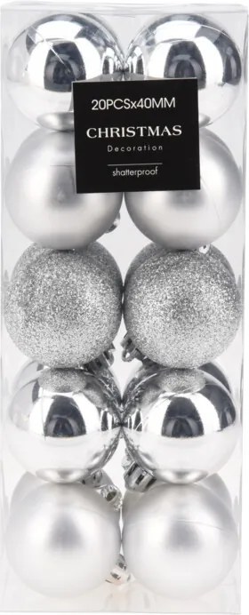 Vianočné ozdoby 20 ks, strieborné gule