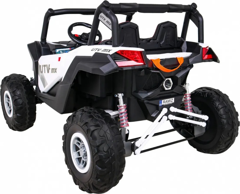 Ramiz Elektrická bugina UTV-MX pre deti biela + pohon 4x4 + diaľkové ovládanie + LED a audio + úložný priestor + EVA + pomalý štart