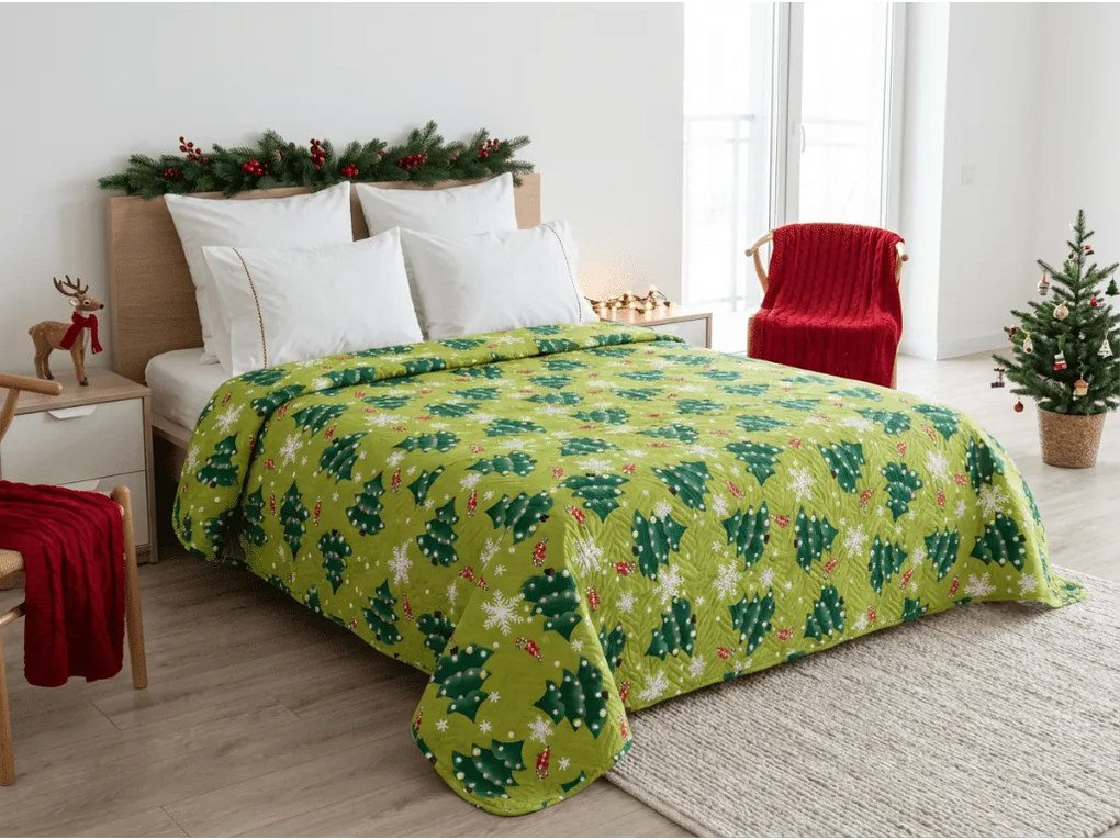 Prehoz na posteľ CHRISTMAS TREE, zelený Rozmer: 220 x 240 cm