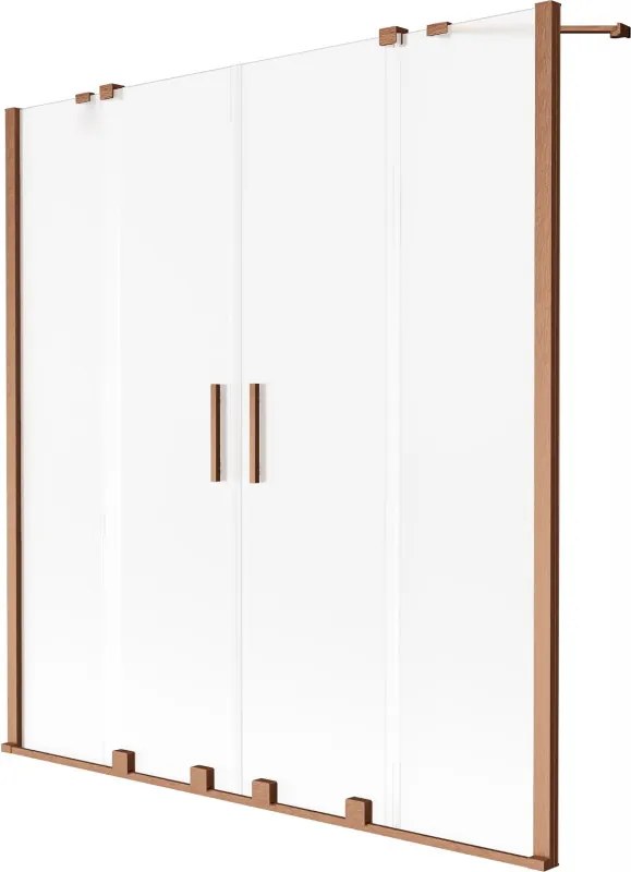 Mexen Velar Duo, 2-krídlová vaňová zástena s posuvnými dverami 160 x 150 cm, námraza, medený matný profil, 896-160-000-32-65
