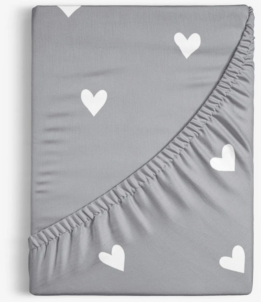 Goldea bavlnená napínacia plachta - srdiečka na sivom 90 x 200 cm