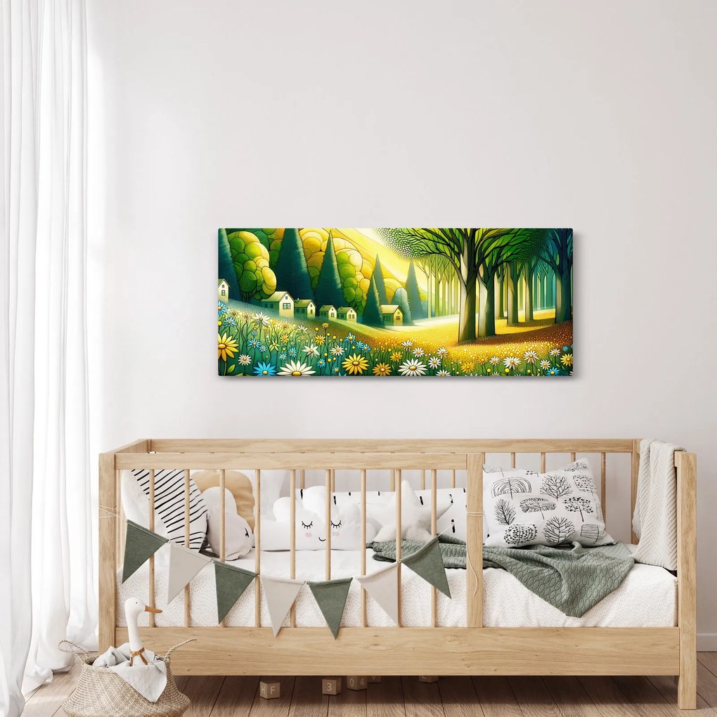 Obraz - Dedina v žlto-zelenej (120x50 cm)