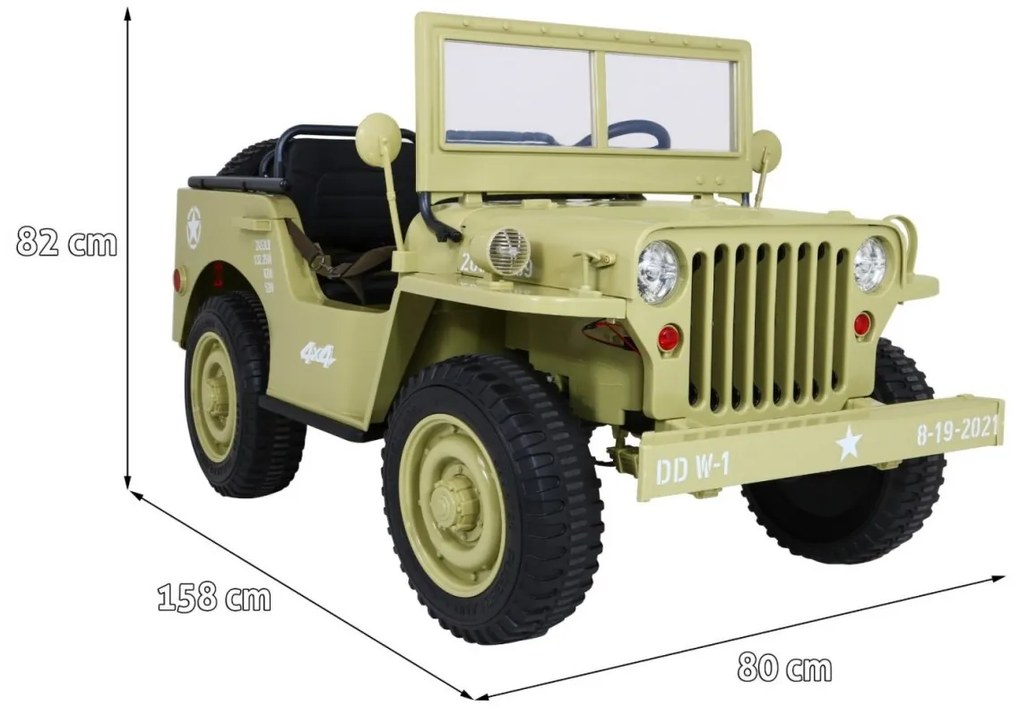 RAMIZ Elektrické autíčko - Retro vojenské vozidlo 4x4 - piesková - 158cm x 80cm x 82cm - MOTOR - 4x45W BATÉRIA - 12V / 14Ah- 2