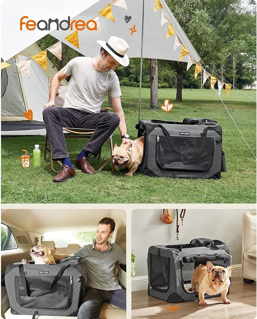 Skladací nosič pre domáce zvieratá, prepravný box, veľkosť M, sivý