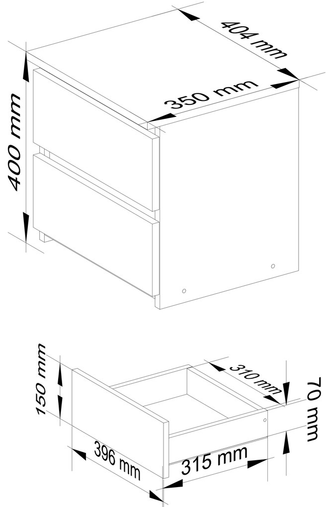 Nočný stolík Cleania CL2 (wenge + biela). Akcia -22%. Vlastná spoľahlivá doprava až k Vám domov. 1068855
