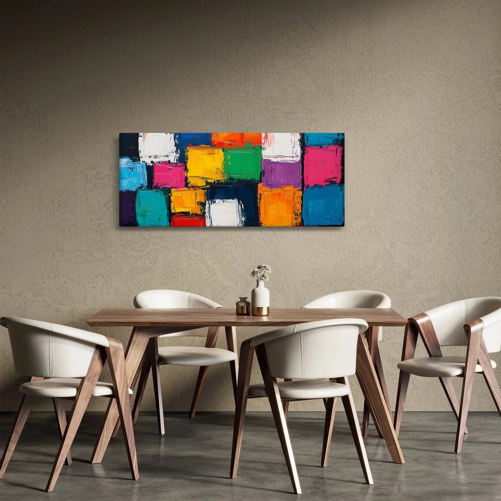 Obraz - Maľba farebných štvorcov (120x50 cm)